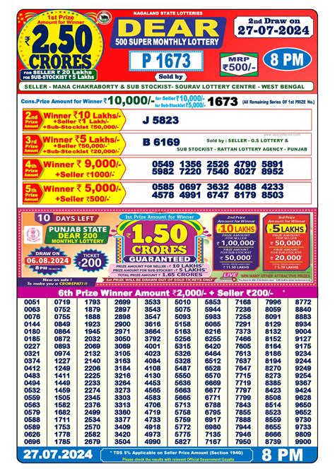 (27/07/2024 @8pm) Nagaland Dear 500 Super Monthly Lottery Result.